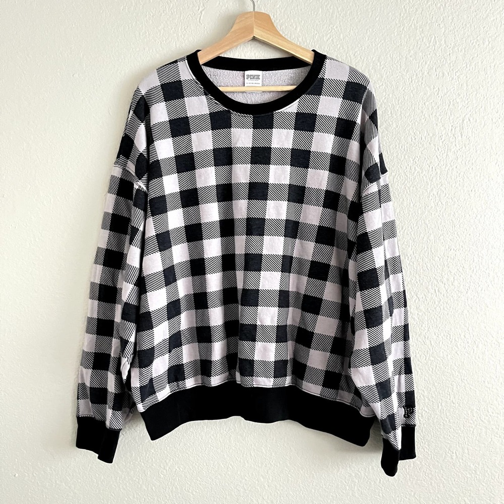Victoria's Secret PINK Fleece Buffalo Check Plaid Sweatshirt Women's Pink Black